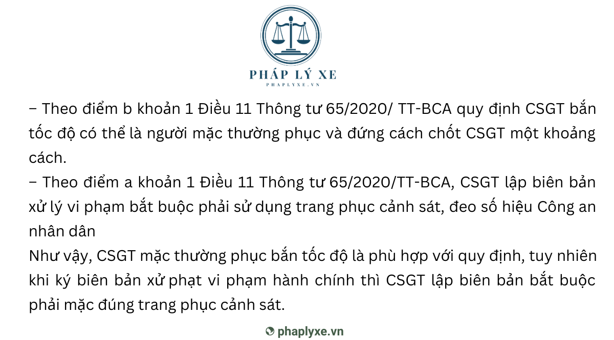 Trang phục của CSGT khi xử lý lỗi xe chạy quá tốc độ