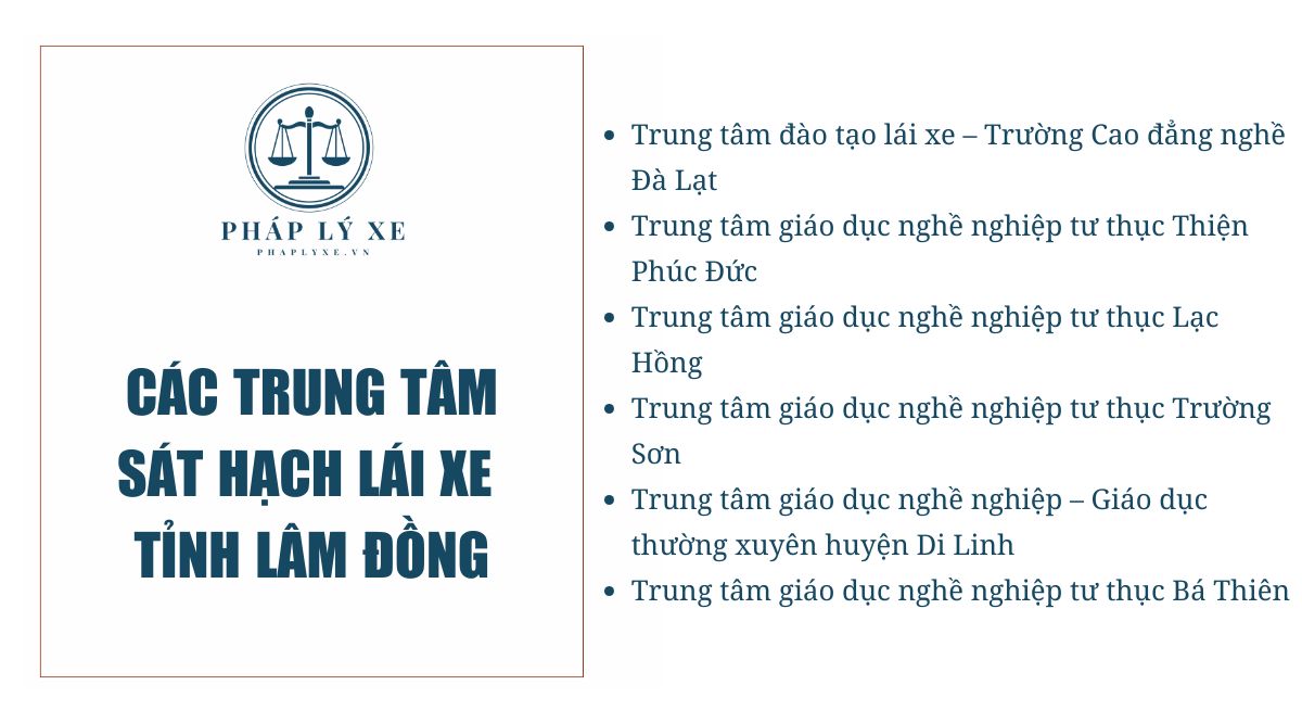 Các trung tâm sát hạch lái xe tỉnh Lâm Đồng