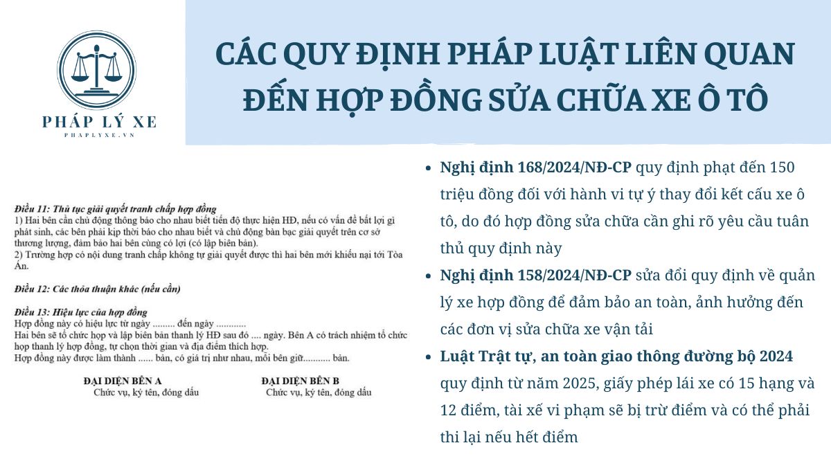 Các quy định pháp luật liên quan đến hợp đồng sửa chữa xe ô tô