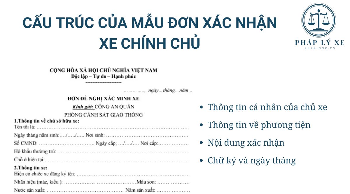 Cấu trúc của mẫu đơn xác nhận xe chính chủ