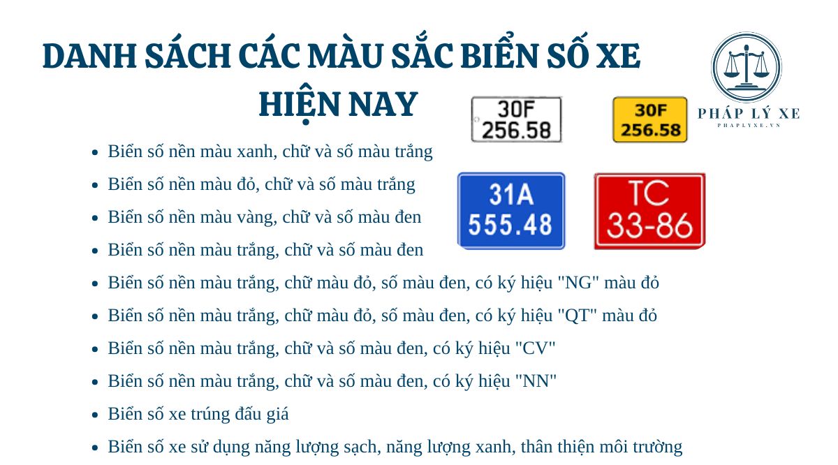 Danh sách các màu sắc biển số xe hiện nay 