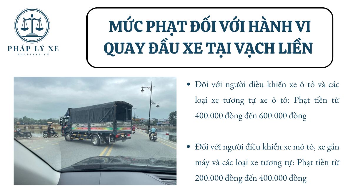 Mức phạt đối với hành vi quay đầu xe tại vạch liền